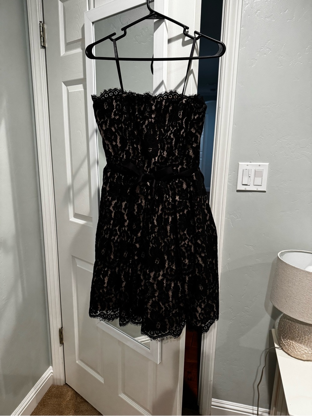 Strapless Robert Rodriguez Black Lace Dress with Nude Lining